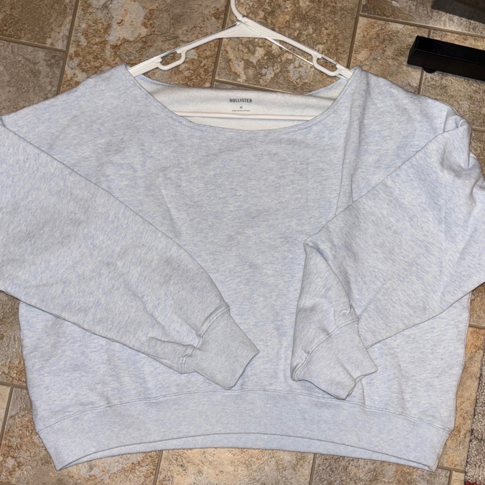 Hollister Women's Light heather blue off the shoulder sweatshirt